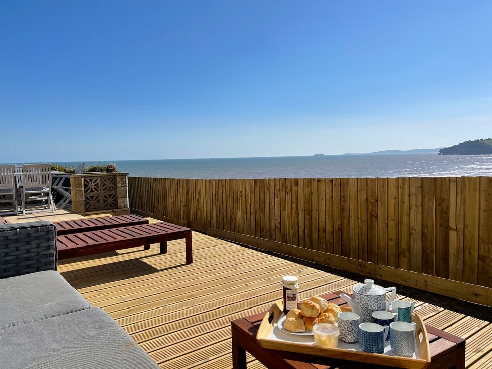 An outdoor area with a view of the sea at Crows Nest Dawlish