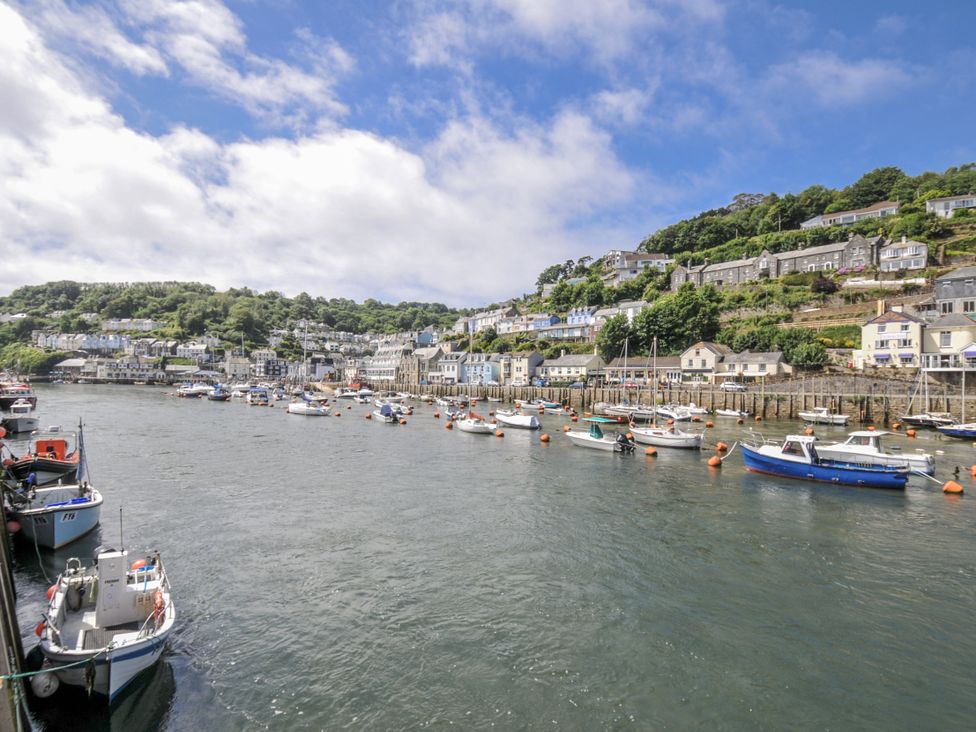 A harbor with boats and houses at Mayhurst in Looe