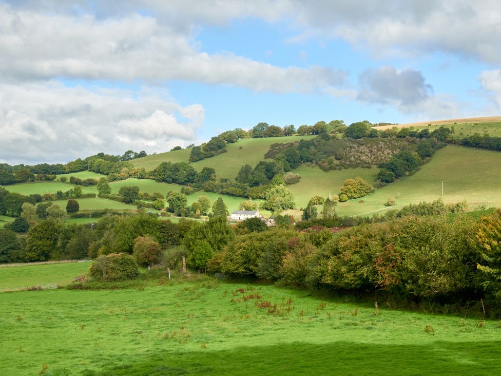 A countryside view with hills and trees at Holwell Farmhouse in Bampton