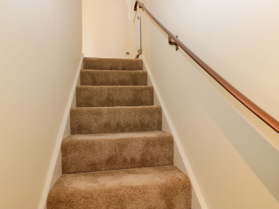 A staircase with carpet and handrail at 11 Tram Lane Kirkby Lonsdale