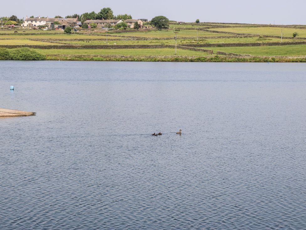 A landscape with ducks swimming on water at The Peak View Holmfirth in Hade Edge, Yorkshire