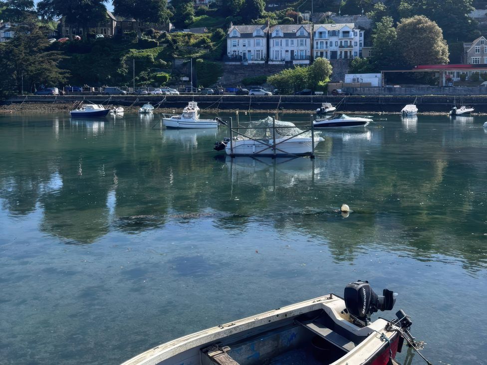 Boats in water with houses in the background at Overdale in Looe