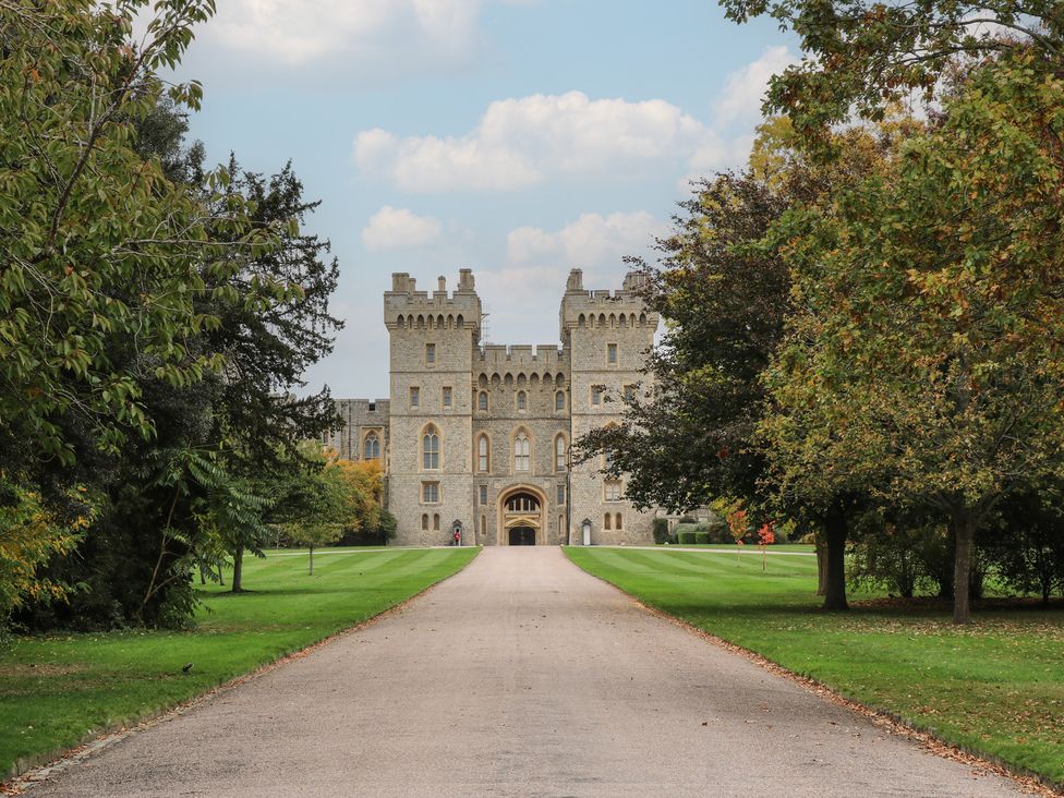 A castle with a pathway leading to it at Castle View in Windsor, Berkshire