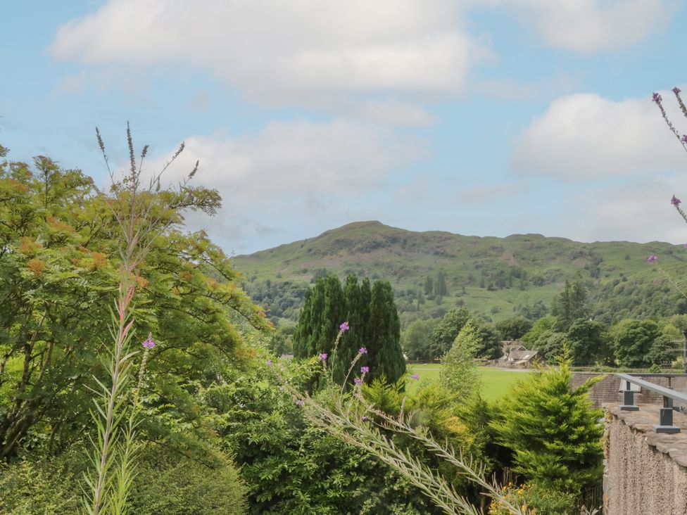 A view of a mountain and trees at Two Hollens in Grasmere
