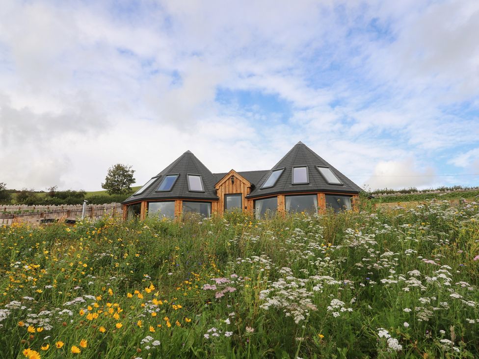 A house surrounded by flowers and grass at Yr Awen in Lampeter