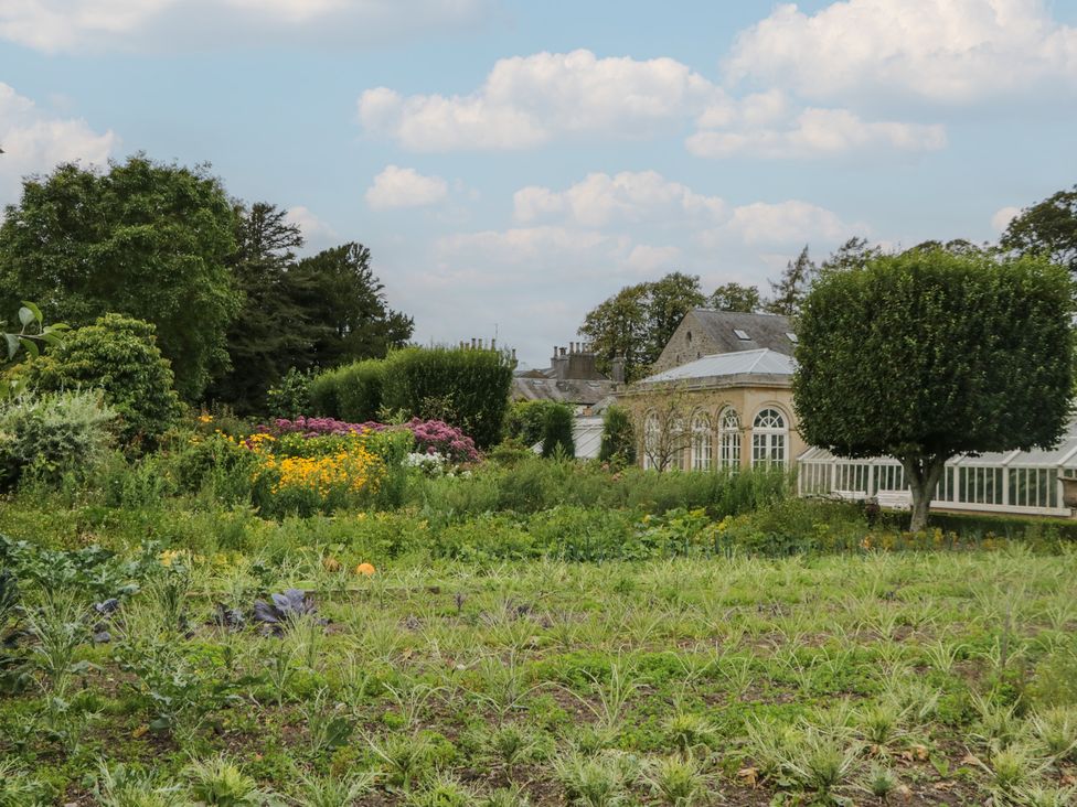 A garden with flowers and vegetable plants at The Laundrymaid's Cottage in Cartmel