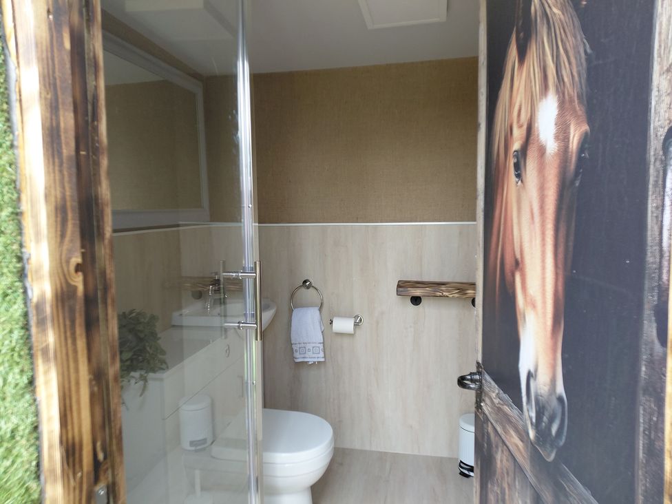 A bathroom with a toilet and sink at GiGi's Horsebox Near Broadway