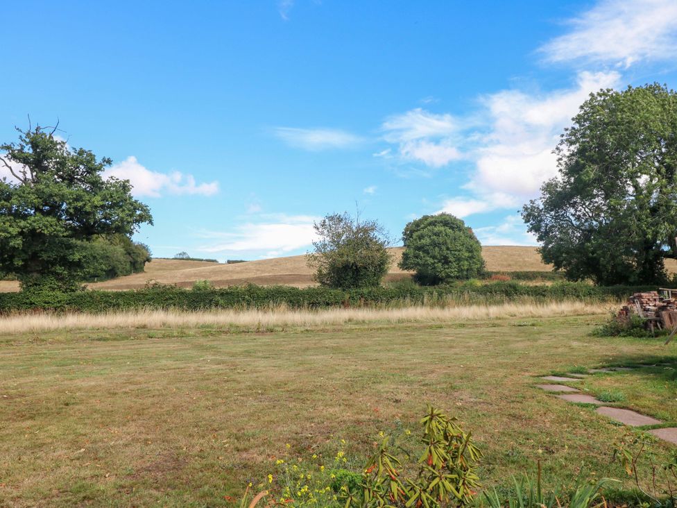 A view of grass and trees with hills in the background at Prospect Cottage