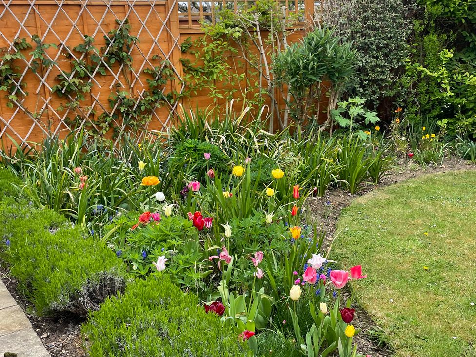 A garden with flowers and grass at Evergreen in Broadway