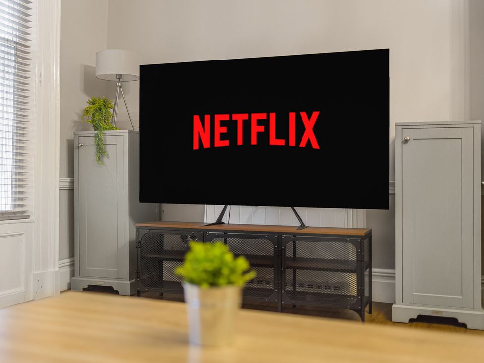 A living room with a Netflix screen on television at Central Vista Retreat in Chester