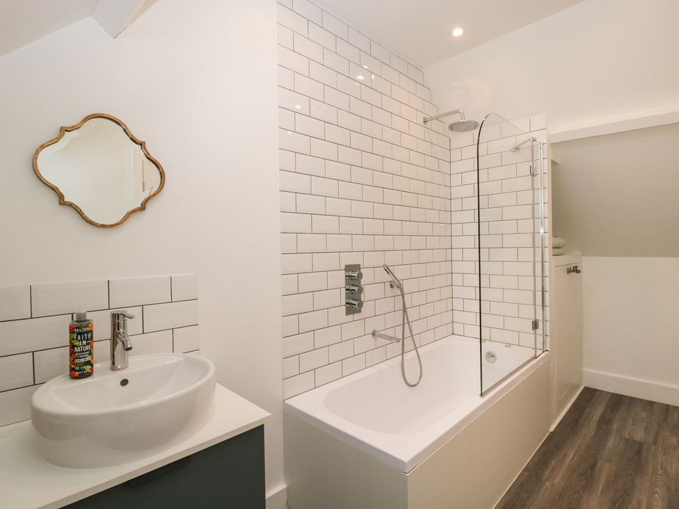 A bathroom with a sink and shower at The End in Langport