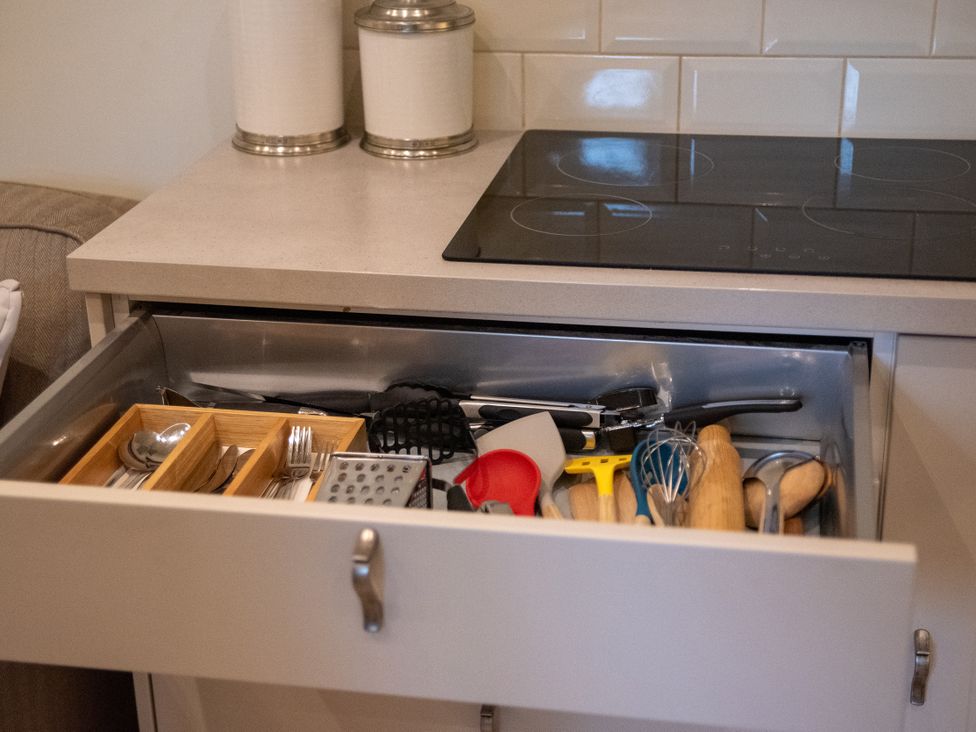 A kitchen drawer filled with cutlery and utensils at The End in Low Ham near Langport