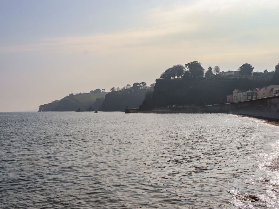 A coastline with cliffs and houses along the shore at Mayflower View in Dawlish