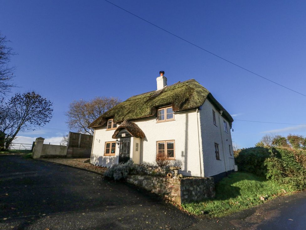 A house with a thatched roof and garden at Honeysuckle Cottage Smallridge Nr. Axminster