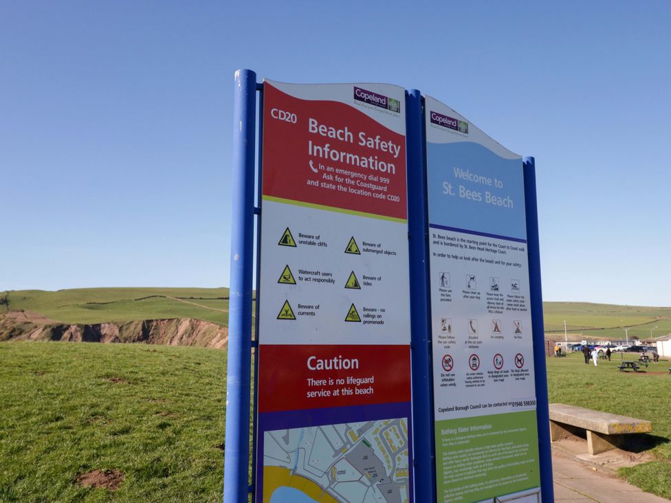 Beach safety information sign at St Bees Beach