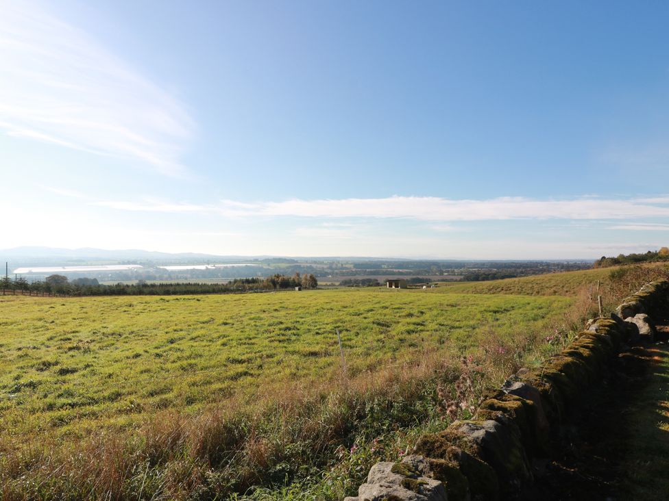 A field with mountains in the background at Clayhills Cottage Blairgowrie