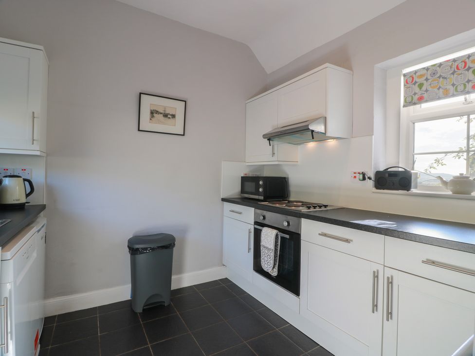 A kitchen with a microwave and a kettle at The Bothy in Blairgowrie