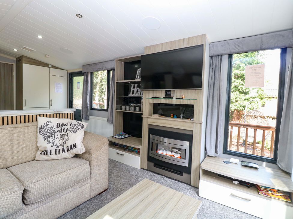 A living room with a sofa and television at Wild Duck Holiday Park in Belton, Norfolk