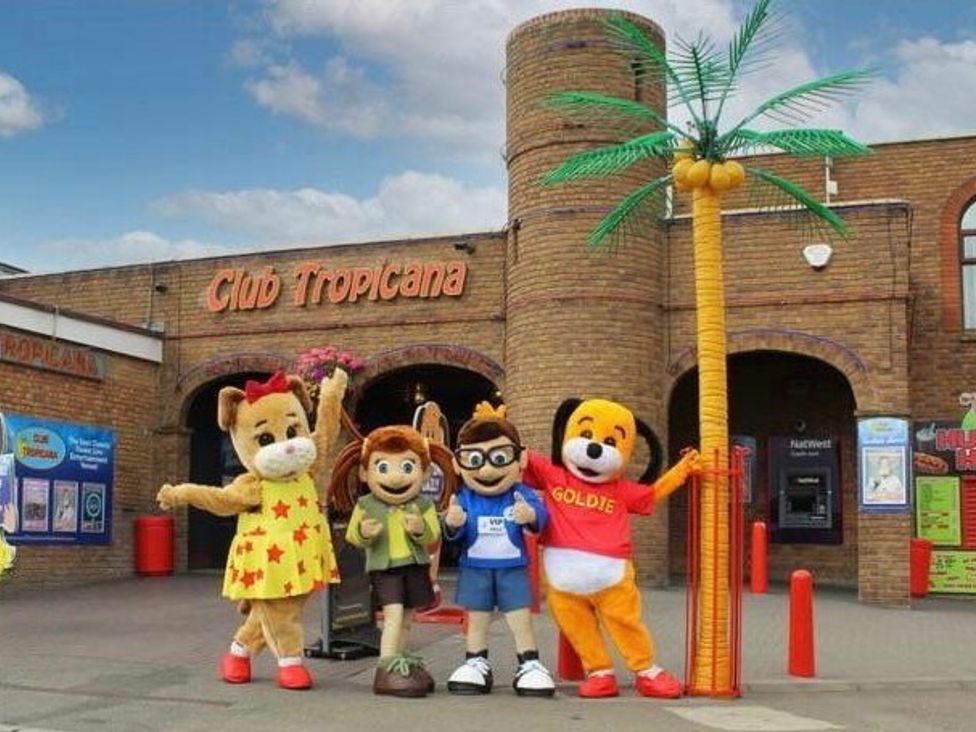 characters in costumes outside Club Tropicana at Skegness