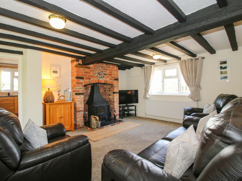 A living room featuring a fireplace and television at Fron-Haul near Llansantffraidd-Ym-Mechain