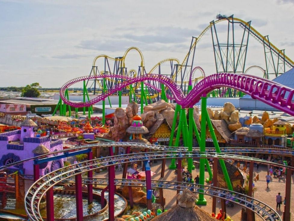 a theme park with roller coasters and entertainment areas at Eastgate Caravan Park - Holiday Accommodation 21087 in Ingoldmells