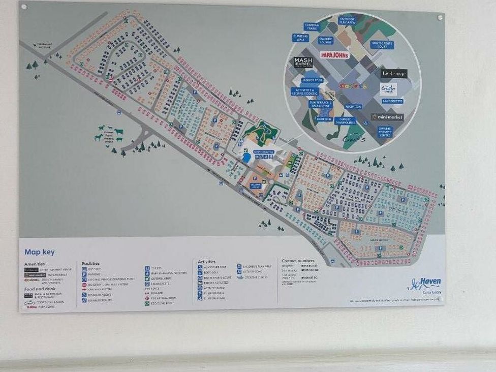a map of a holiday park showing amenities, facilities, and layout at Cala Gran Holiday Park - Holiday Accommodation 21106, Fleetwood