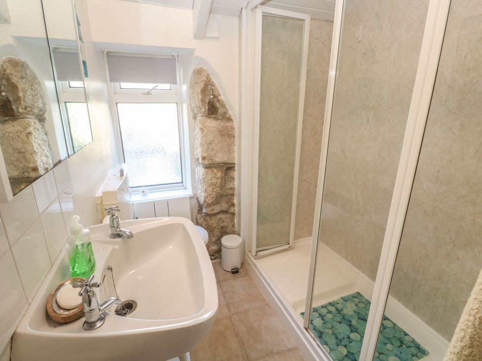 A bathroom with a sink and shower at Harford in Goldsithney