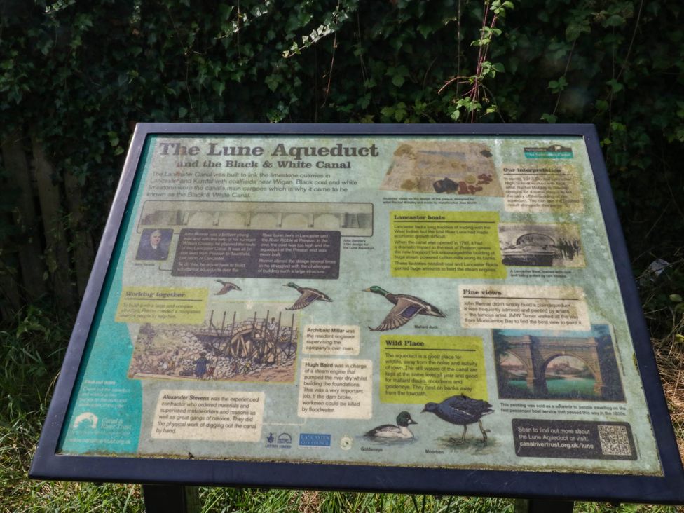 An information board with details about the Lune Aqueduct at Aqueduct Residence Lancaster