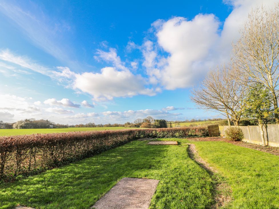 A garden with grass and trees at Scamnel in Eccleshall