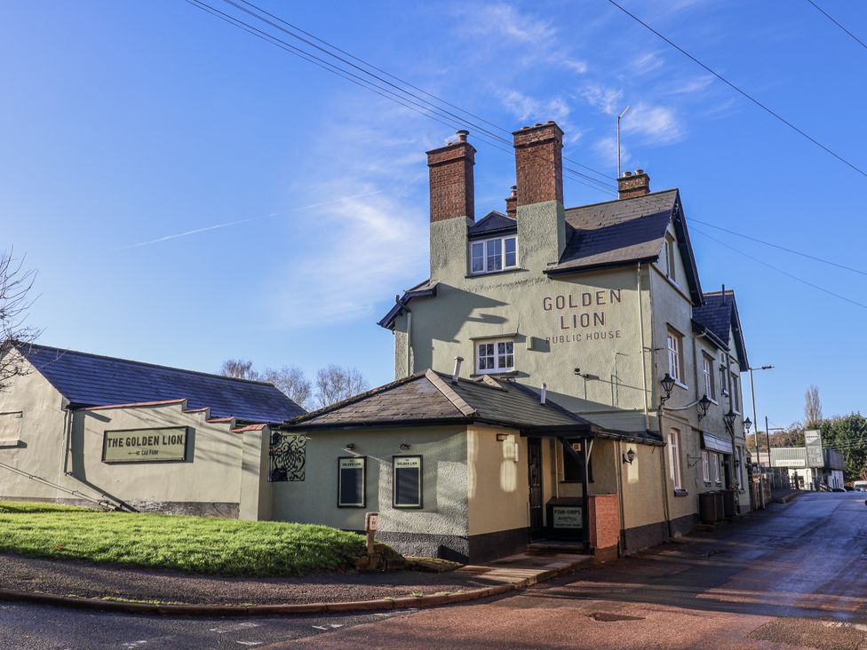 A public house named Golden Lion on a street in Fluxton Nr. Ottery St Mary