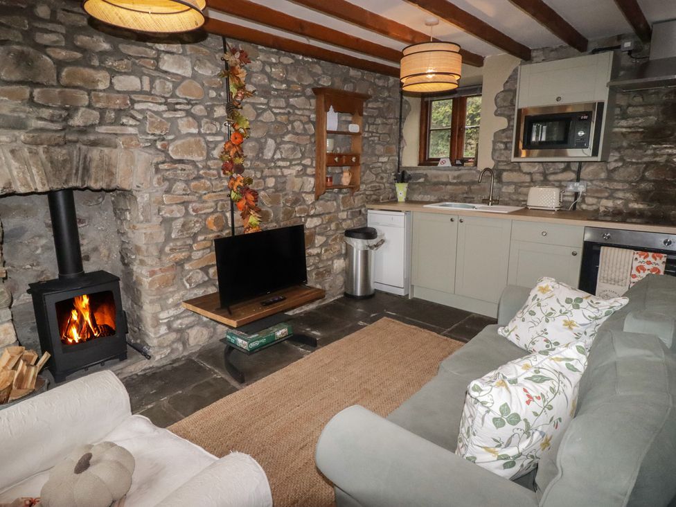 A living room with a television and fireplace at Arian in Aberdare