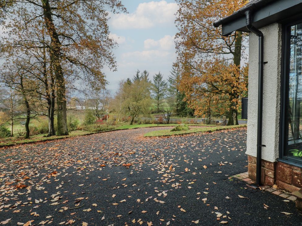A view of a driveway with fallen leaves at Chapel Hill in Catlowdy