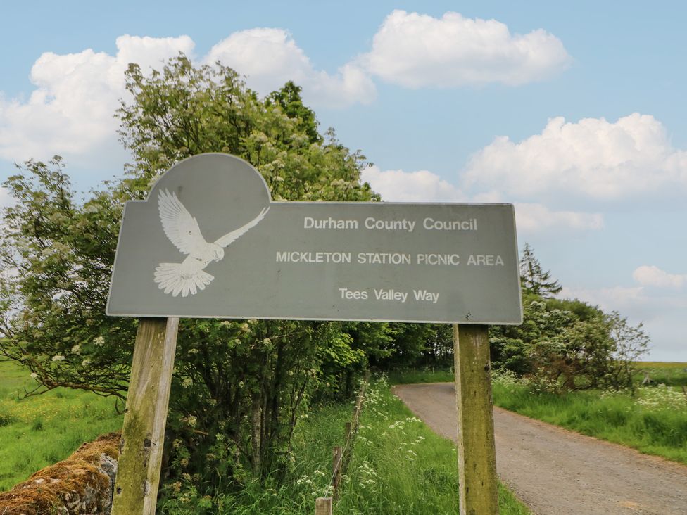 A sign for Mickleton Station Picnic Area on Tees Valley Way at Daleholme in Barnard Castle