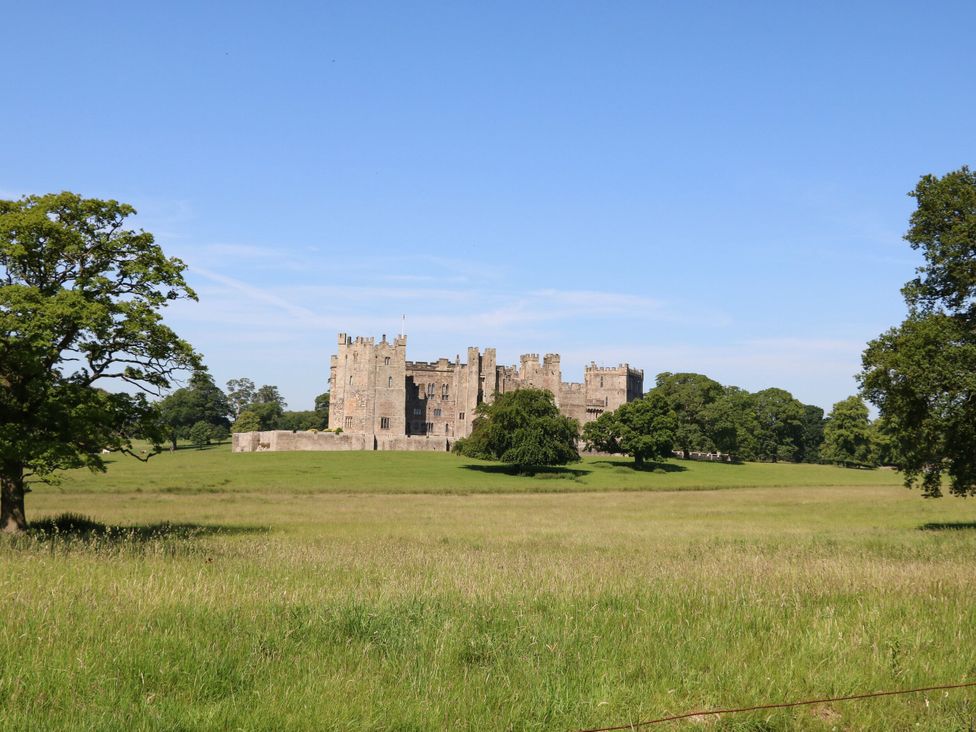 A castle surrounded by trees and grass at Daleholme in Barnard Castle