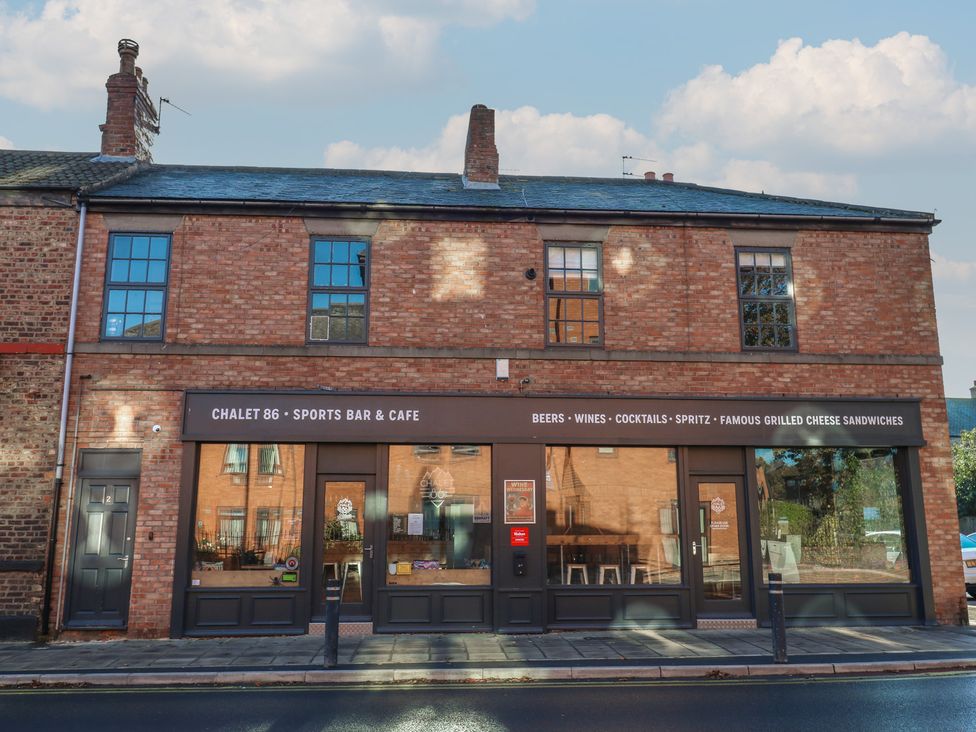 A sports bar and cafe exterior at Chalet 86 in North Shields