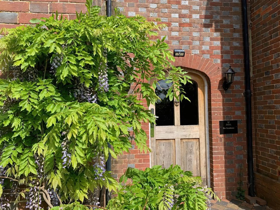 An entrance with a wooden door and foliage at The Turnstone in an outdoor area