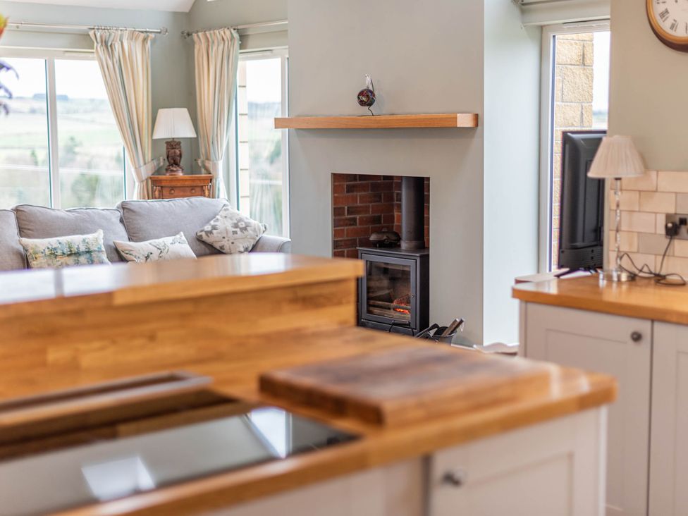 A living room with a fireplace and television at the property in the countryside
