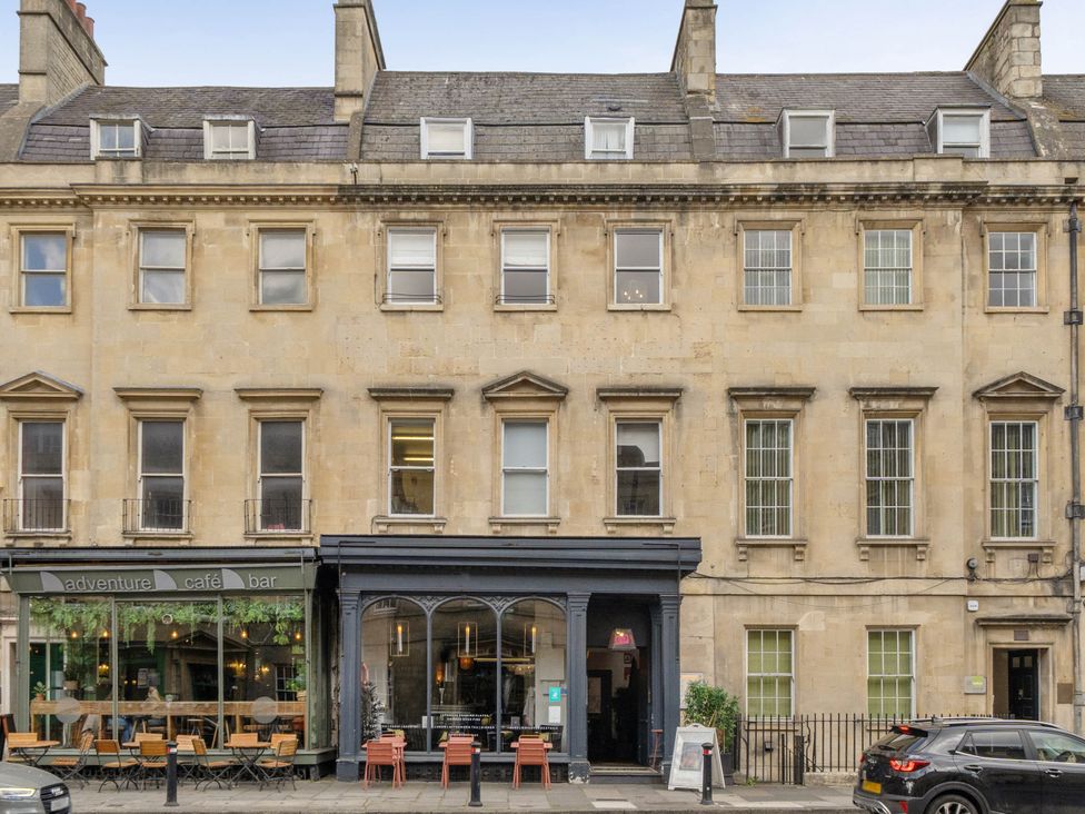 An outdoor view of a cafe and bar at Stay Robun in Bath