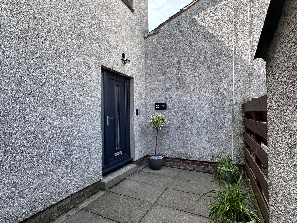 An outdoor entrance with a door and plant at 22 Fraser Avenue