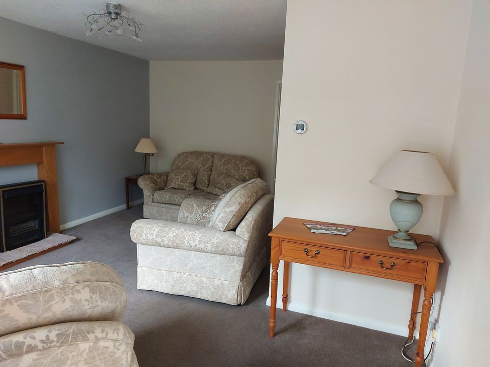 A living room with a sofa and lamp at 60 Pond Bank in Northampton