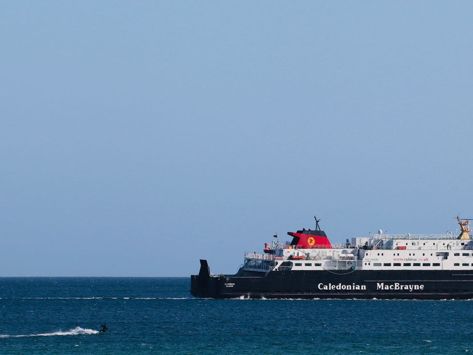 A ferry sailing in the ocean at Caledonian MacBrayne