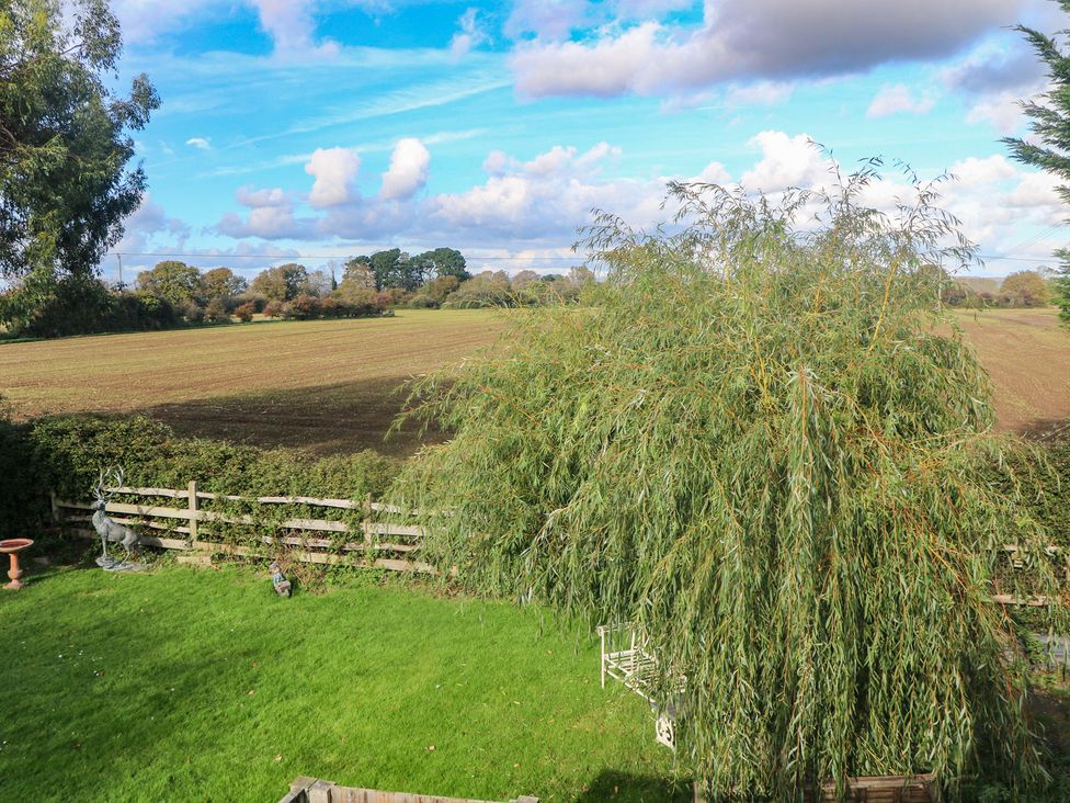 A garden with a tree and a view of a field at No 1 The Crickets in Bognor Regis