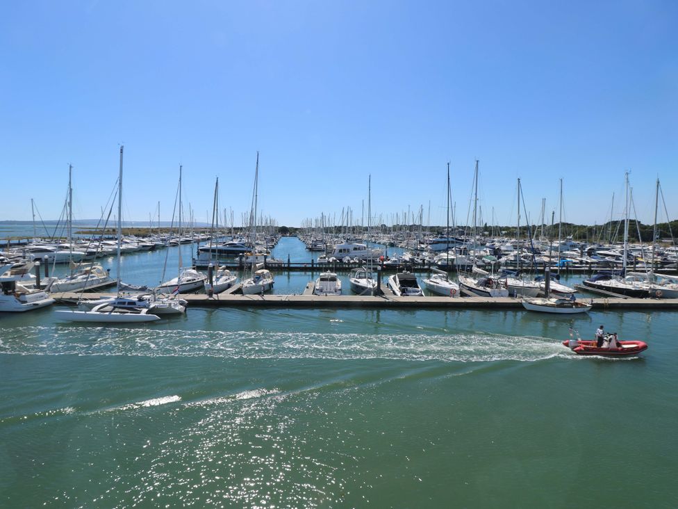 A marina with boats and a sunny sky at 53 Orchard Place