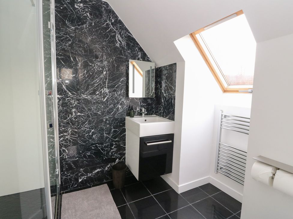 A bathroom with a sink and shower at Sealladh in Appin