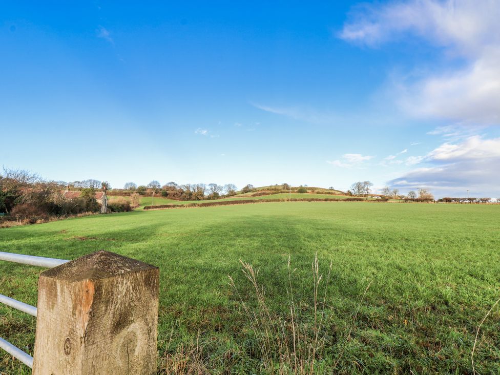 A field with a fence and distant trees at Chestnut Barn Aislaby near Whitby