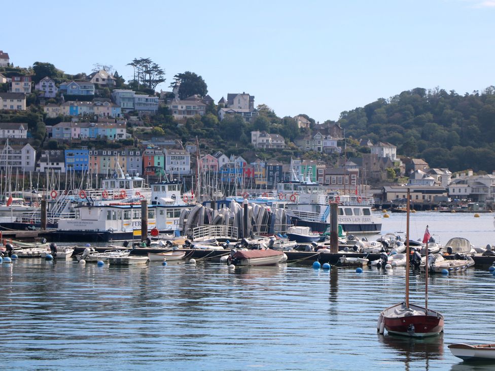 A harbor with various boats and ferries at Ivy Cottage Dartmouth