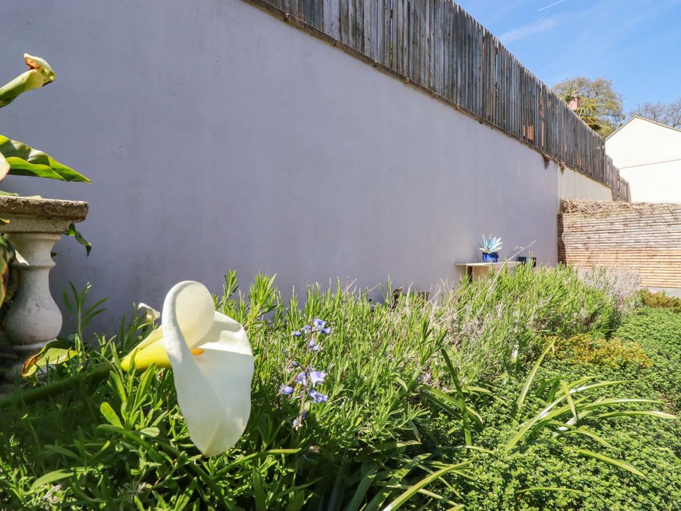 A garden with a flower and planter at Trelawney House in Duporth near Charlestown
