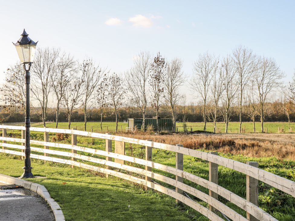 An outdoor scene with a lamp post and trees in a field at The Robins Nest 