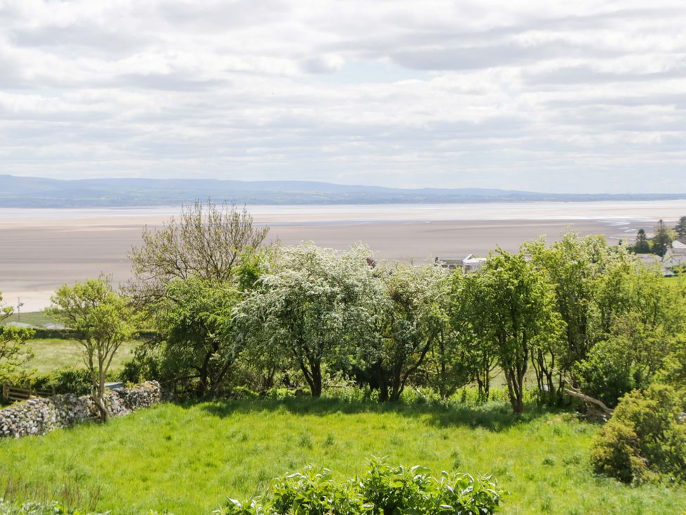 A view of trees and grass with a river in the background at Little Hut in Grange-Over-Sands