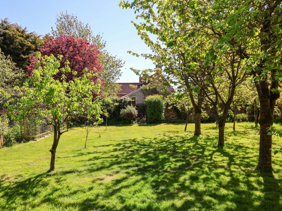 A garden with trees and a gate at Winston Hall in Beccles
